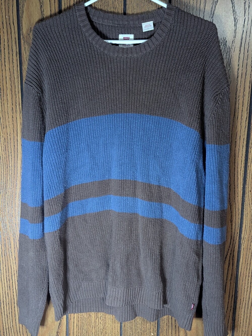 Levi's Brown and Blue Striped Crewneck Sweater 60% Cotton Excellent Condition M